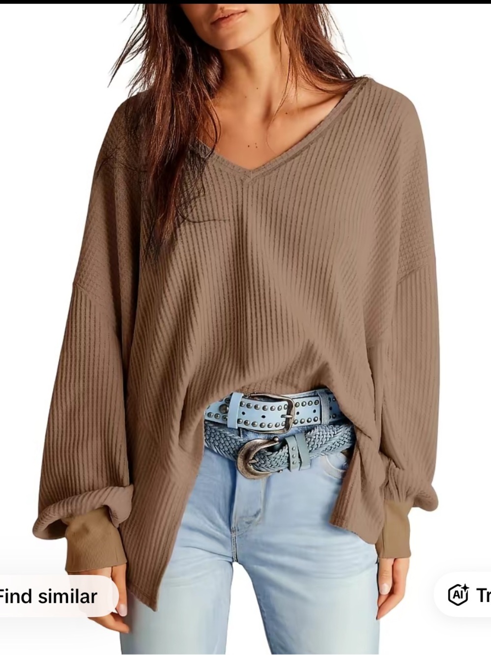Women's V-Neck Waffle-Knit Tunic Top